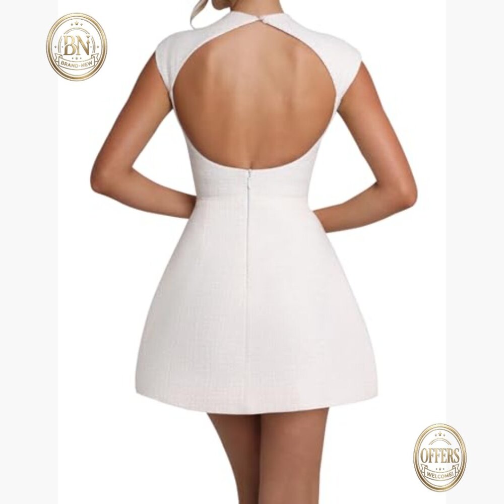 Wool Polyester Mock Neck Cutout Backless Mini Dre… - image 3